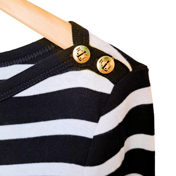 NWT LAUREN Ralph Lauren Striped Dress Size Medium Black & White Preppy Nautical - Picture 9 of 10